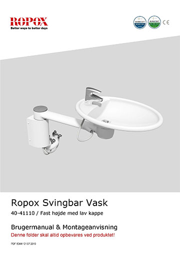 Ropox bruger- og montagevejledning - Svingbar Vask fast højde med lav kappe