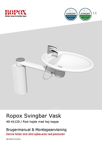 Ropox bruger- og montagevejeldning - Svingbar Vask fast højde med høj kappe