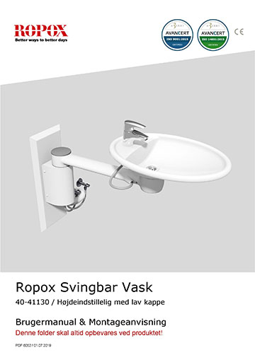 Ropox bruger- og montagevejledning - Svingbar Vask højdeindstillelig med lav kappe