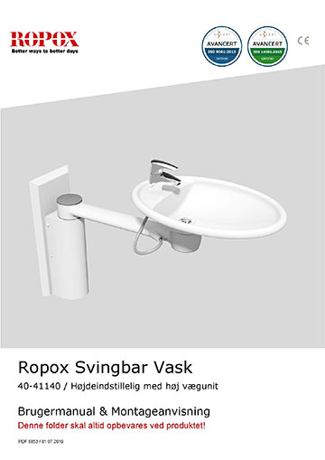Ropox bruger- og montagevejledning - Svingbar Vask højdeindstillelig med høj vægunit